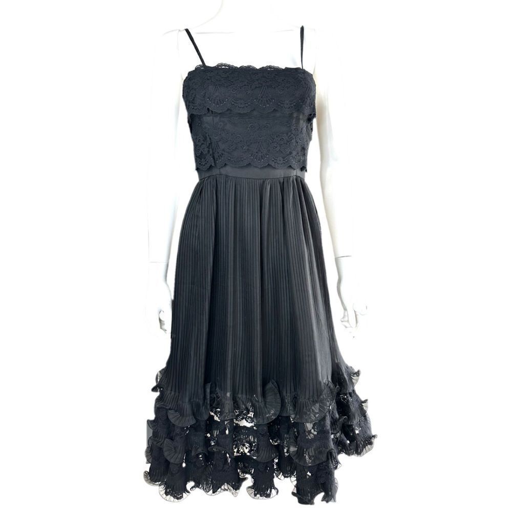 Jacqueline Lechat Cannes France Black Lace Ruched Little Black Dress Small